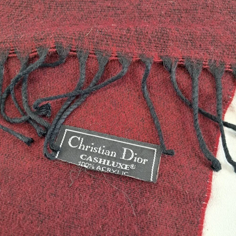 Christian Dior Cashluxe Burgundy and Blue Paisley Fringed Scarf